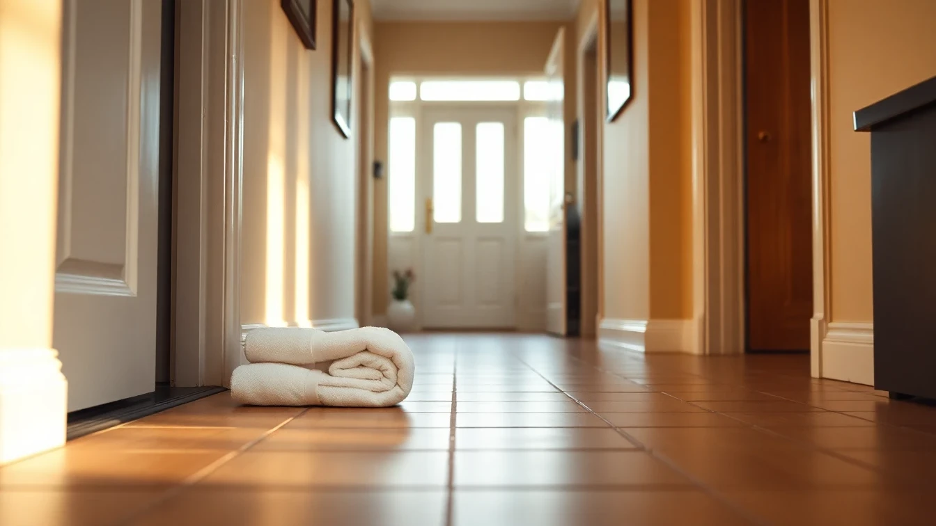 Towels against a door threshold — emergency drain problems in a Poole home